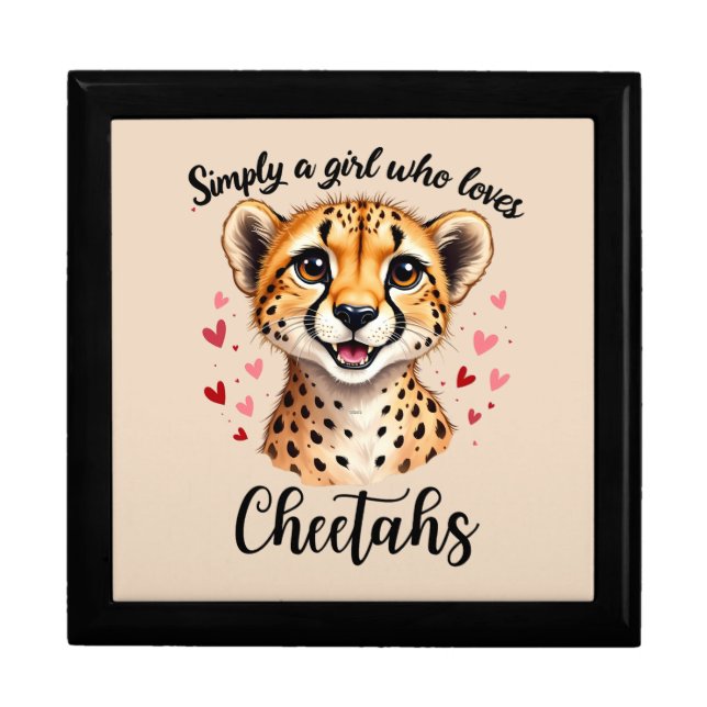 Cute Cheetah Lover Wildlife Art with Heart Accents Gift Box (Front)