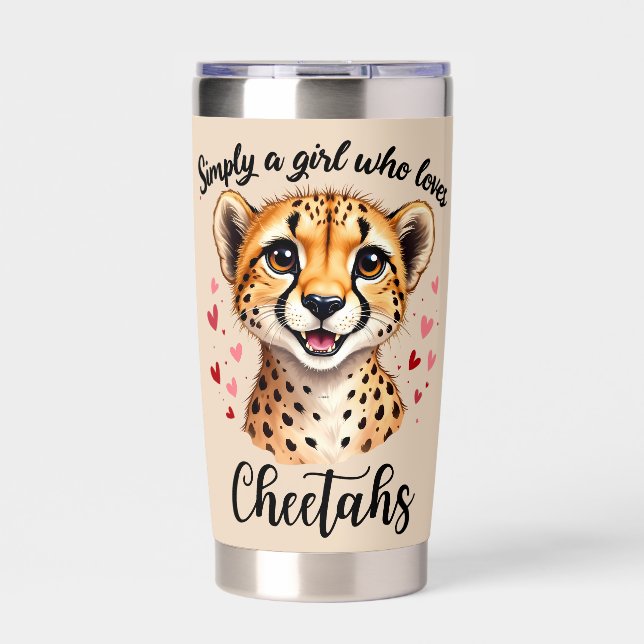Cute Cheetah Lover Wildlife Art with Heart Accents Insulated Tumbler (Front)