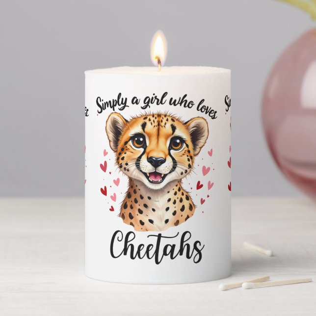 Cute Cheetah Lover Wildlife Art with Heart Accents Pillar Candle (In Situ)