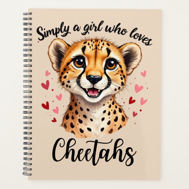 Cute Cheetah Lover Wildlife Art with Heart Accents Planner (Front)