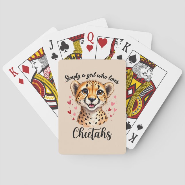 Cute Cheetah Lover Wildlife Art with Heart Accents Poker Cards (Back)