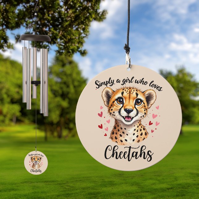 Cute Cheetah Lover Wildlife Art with Heart Accents Wind Chime (Outdoor)