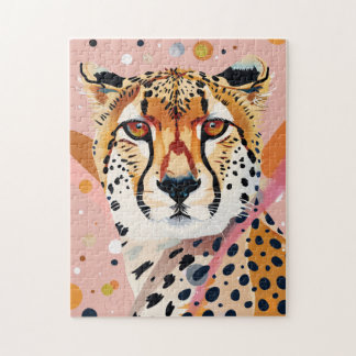 Cute Cheetah Pink Gold Pop Art Jigsaw Puzzle