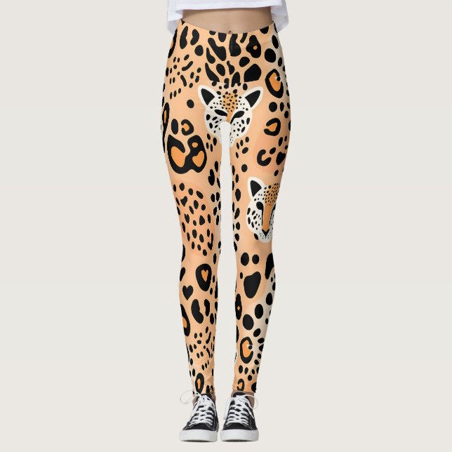 Cute Cheetah Print with Faces Leggings (Front)
