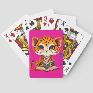 Cute cheetah reading a book poker cards
