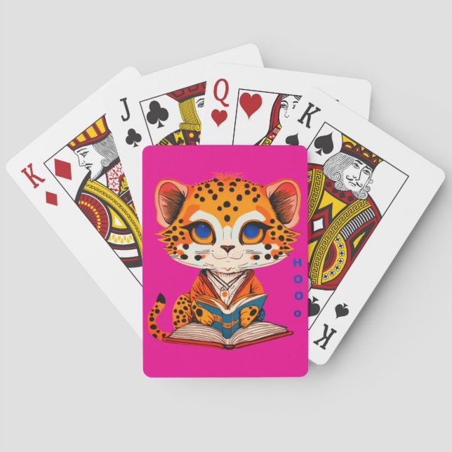 Cute cheetah reading a book  poker cards (Back)