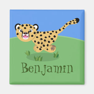 Cute cheetah running cartoon illustration magnet