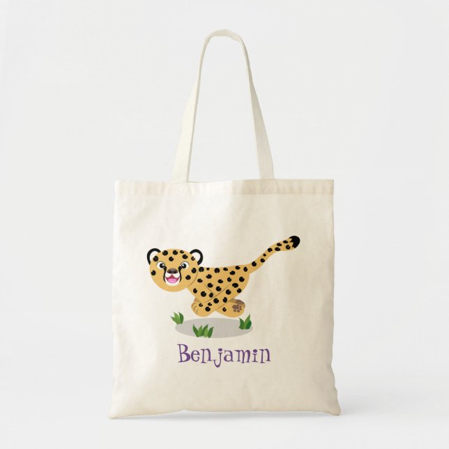 Cute cheetah running cartoon illustration tote bag (Front)