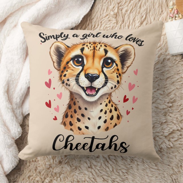 Cute Cheetah Safari Heart Wildlife Decor Throw Pillow (Blanket)