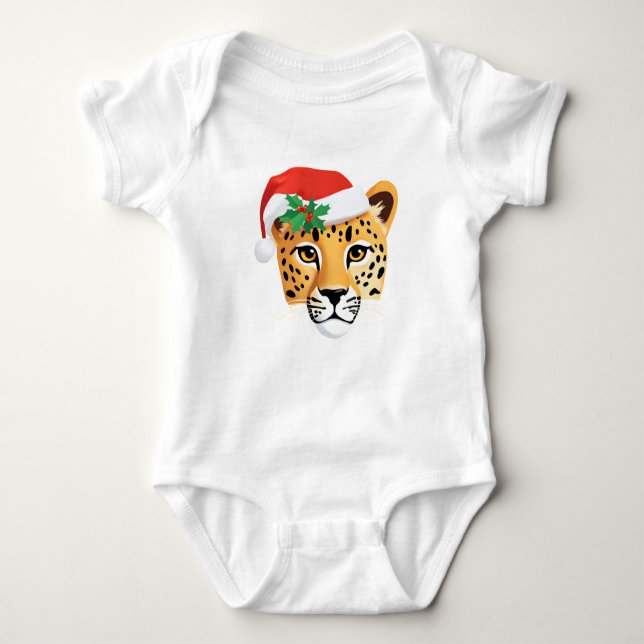 Cute Cheetah Safari Santa Christmas Costume Squad Baby Bodysuit (Front)