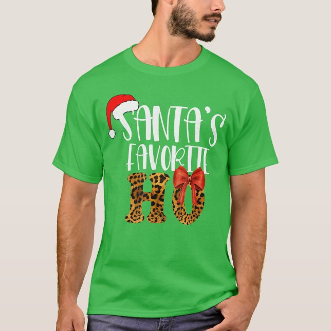 Cute Cheetah Santas Favorite Ho Christmas Funny Na T-Shirt (Front)