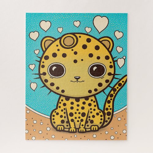 Cute Cheetah with hearts for love  valentine Jigsaw Puzzle