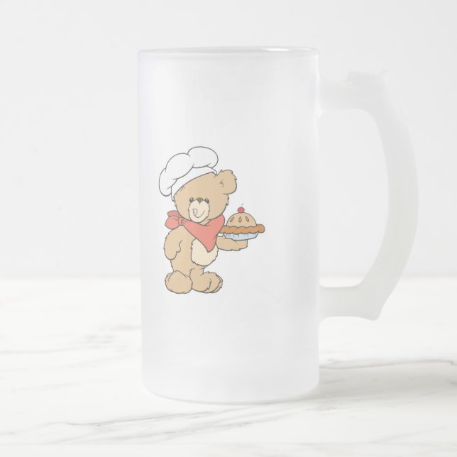 Cute Chef Baker Bear Frosted Glass Beer Mug (Right)