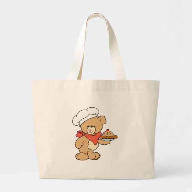 Cute Chef Baker Bear Large Tote Bag (Front)