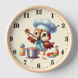Cute chef bird owl clock
