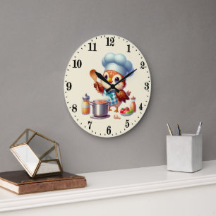 Cute chef bird owl  large clock