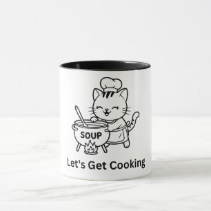 Cute Chef Cat Cooking Soup Foodie Art Mug