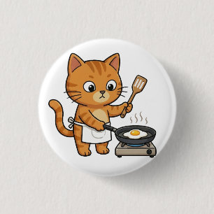 Cute Chef Cat Frying Egg Button