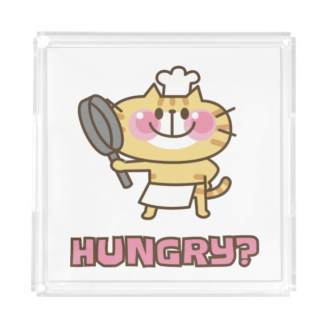 Cute Chef Cat Hungry Quote Funny Cooking Acrylic Tray (Front)