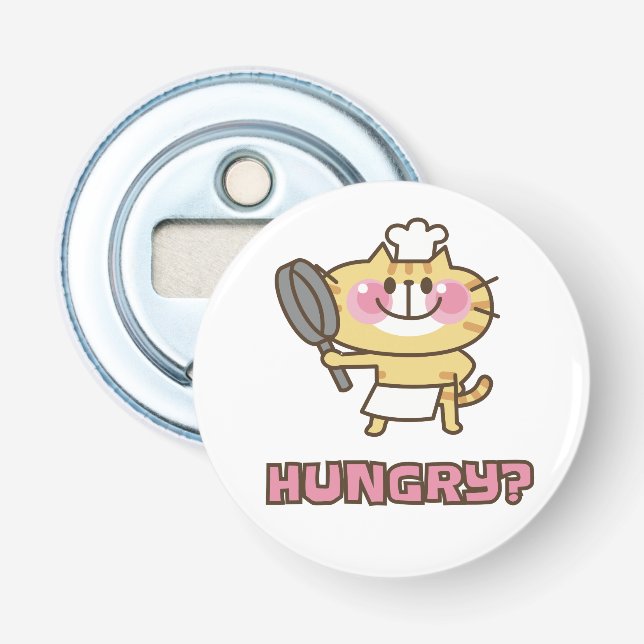 Cute Chef Cat Hungry Quote Funny Cooking Bottle Opener (Front)