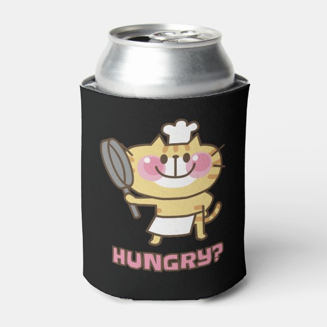Cute Chef Cat Hungry Quote Funny Cooking Can Cooler (Can Front)