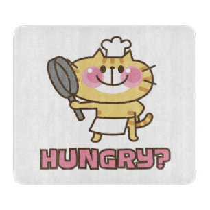 Cute Chef Cat Hungry Quote Funny Cooking Cutting Board