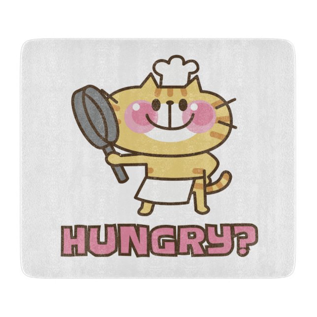 Cute Chef Cat Hungry Quote Funny Cooking Cutting Board (Front)