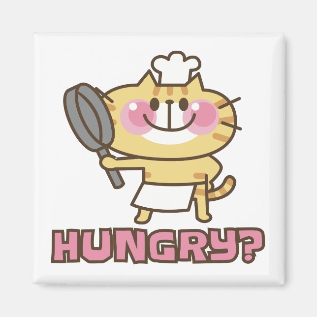 Cute Chef Cat Hungry Quote Funny Cooking Magnet (Front)