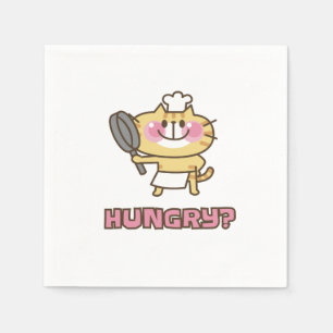 Cute Chef Cat Hungry Quote Funny Cooking Napkins