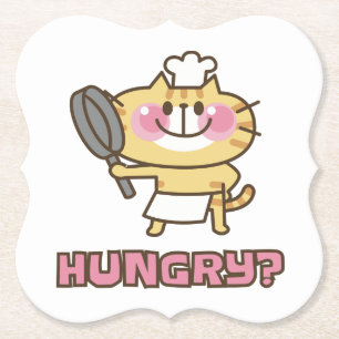 Cute Chef Cat Hungry Quote Funny Cooking Paper Coaster