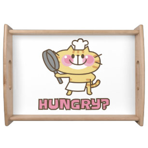 Cute Chef Cat Hungry Quote Funny Cooking Serving Tray