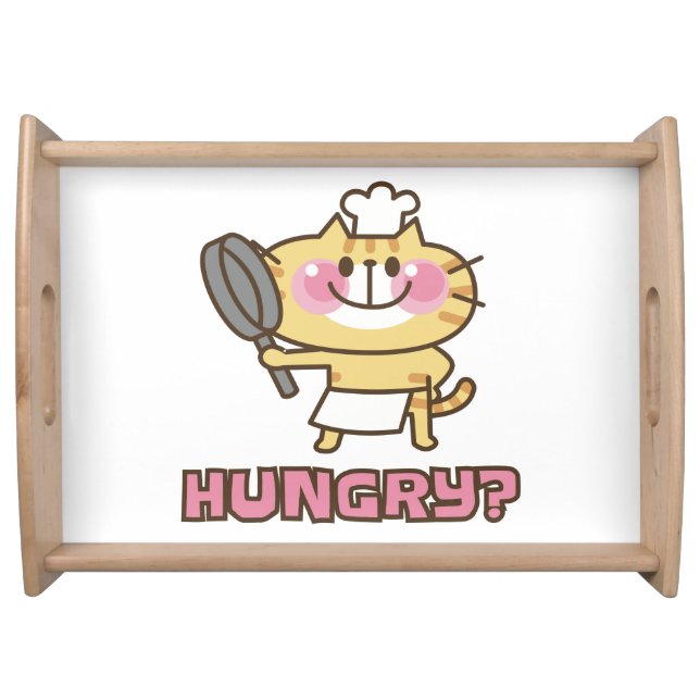 Cute Chef Cat Hungry Quote Funny Cooking Serving Tray (Front)