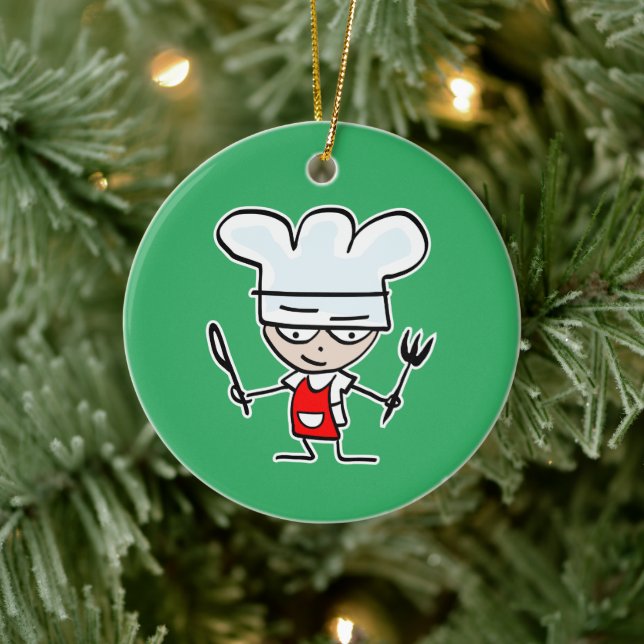 Cute chef cook cartoon custom Christmas photo Ceramic Ornament (Tree)