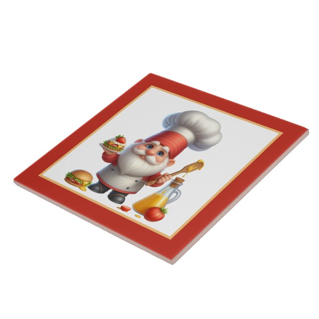 Cute chef cook lovers kitchen gnome  ceramic tile (Side)