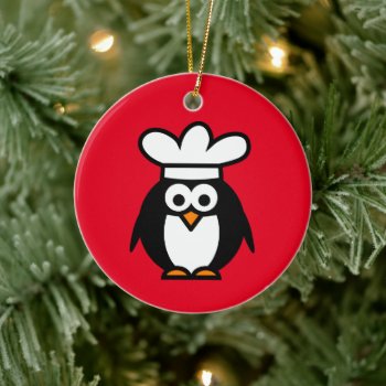 Cute Chef Cook Penguin Cartoon Custom Christmas Ceramic Ornament by cookinggifts at Zazzle