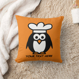 Cute chef cook penguin cartoon custom orange throw pillow