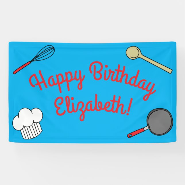Cute Chef Cooking Kids 1st Birthday Party Banner (Horizontal)