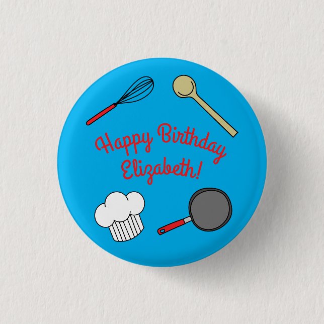 Cute Chef Cooking Kids 1st Birthday Party Button (Front)