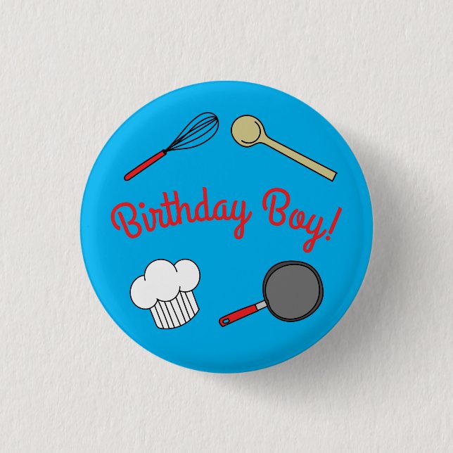 Cute Chef Cooking Kids 1st Birthday Party Button (Front)
