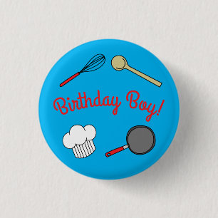 Cute Chef Cooking Kids 1st Birthday Party Button