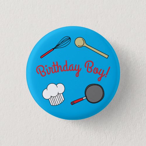 Cute Chef Cooking Kids 1st Birthday Party Button