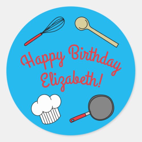 Cute Chef Cooking Kids 1st Birthday Party Classic Round Sticker