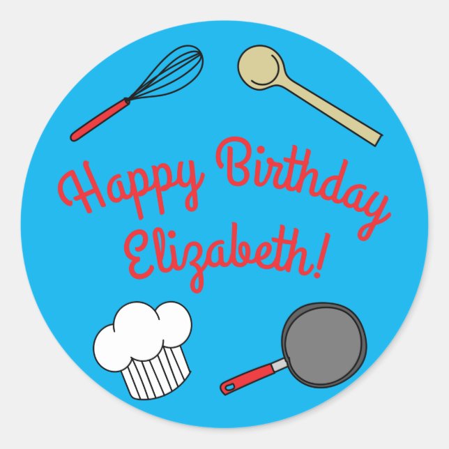 Cute Chef Cooking Kids 1st Birthday Party Classic Round Sticker (Front)