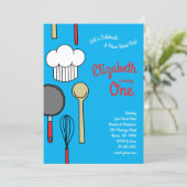 Cute Chef Cooking Kids 1st Birthday Party Invitation (Standing Front)