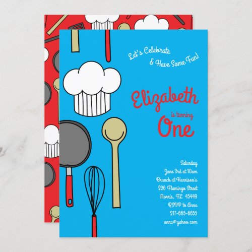 Cute Chef Cooking Kids 1st Birthday Party Invitation