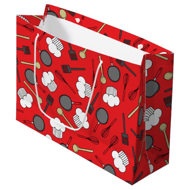 Cute Chef Cooking Kids 1st Birthday Party Large Gift Bag (Front Angled)