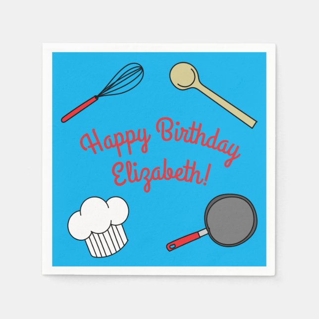 Cute Chef Cooking Kids 1st Birthday Party Napkins (Front)