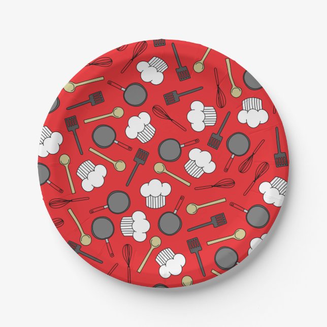 Cute Chef Cooking Kids 1st Birthday Party Paper Plates (Front)