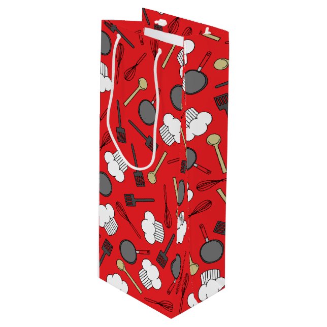 Cute Chef Cooking Kids 1st Birthday Party Wine Gift Bag (Front Angled)