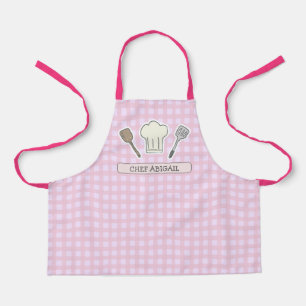 Cute Chef Cooking Personalized Pink Gingham Apron